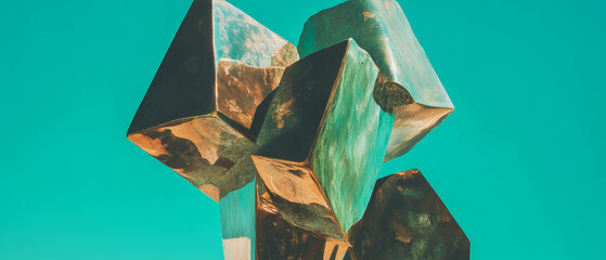 Poster - Abstract sculptures of geometric shapes showcasing contrasting materials in vibrant colors