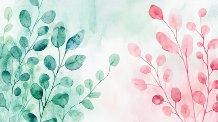 Sticker - Whimsical watercolor idea. Beautiful watercolor illustration of leaves in soft pastel colors, ideal for decoration.