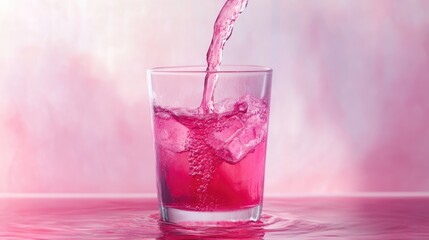 Poster - A smooth pour of cranberry syrup into a glass of water, creating a stunning ombre effect as the colors merge.