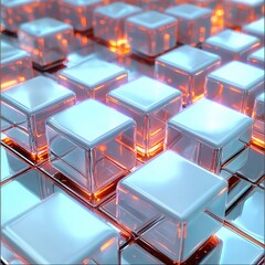 Fototapete - Neon translucent glow, neat arrangement of technological cubes.