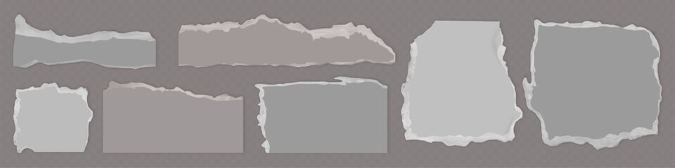 Poster - Paper cut pieces set with torn ragged edges, vintage ripped shapes collection , rectangular fragments with uneven borders and frayed perforations. Distressed texture elements for scrapbooking.