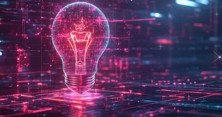 Poster - digital technology background. light bulb with a glowing digital. new idea concept. futuristic techn