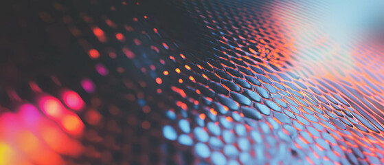 Poster - Dynamic aluminum texture with holographic film and neon effects reveals a futuristic aesthetic