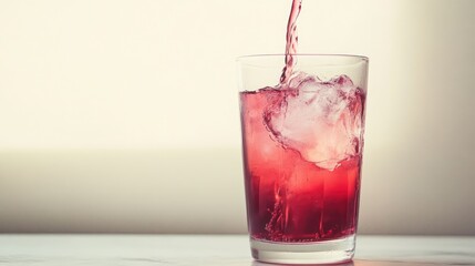 Poster - A vibrant cranberry syrup is poured into clear water, creating an ombre gradient that blends seamlessly in a glass.