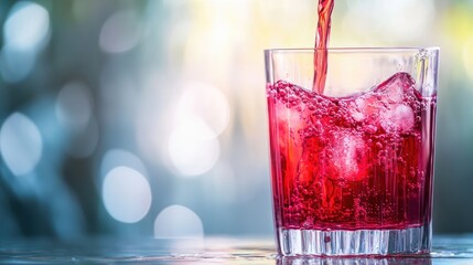 Poster - A vibrant cranberry syrup is poured into clear water, creating an ombre gradient that blends seamlessly in a glass.