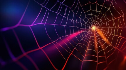 Illuminated spiderweb, dark background, glowing center, abstract design