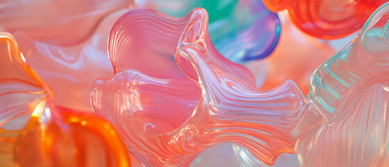 Aufkleber - Unique art glass display showcasing vibrant colors and intricate designs in a creative setting