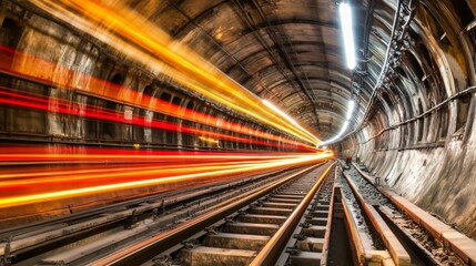 Aufkleber - Abstract light streaks curving through a dark tunnel, creating a sense of velocity and futuristic transport