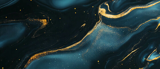 Poster - Shimmering aurora borealis texture with contrasting shapes and golden accents