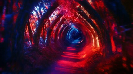 Fototapete - Abstract light trails forming a tunnel of neon colors, creating a dynamic and futuristic sense of high speed