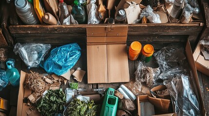 Poster - An engaging image of an artisan workshop repurposing materials to support the circular economy, with room for text on sustainable practices.