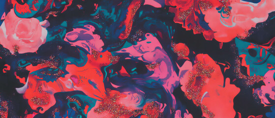 Poster - Vibrant bandana fabric featuring paisley patterns and glittering abstract designs