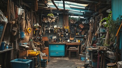 Poster - An engaging image of an artisan workshop repurposing materials to support the circular economy, with room for text on sustainable practices.