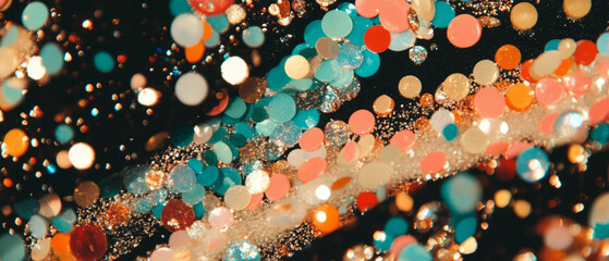 Aufkleber - Colorful beaded jewelry with abstract shapes and glittery patterns on a textured background