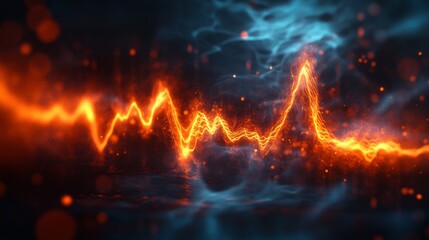 Poster - An artistic rendering of heart wave patterns emerging from a heartbeat monitor, incorporating elements of light and shadow for a dramatic effect