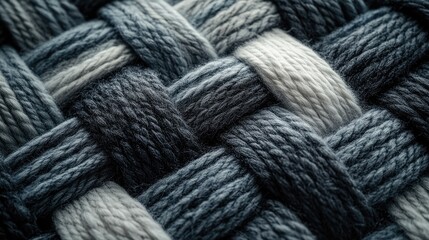 Poster - Close-up of a woven wool yarn pattern in various shades of gray, mimicking the look and texture of a vintage rug for a classic design.