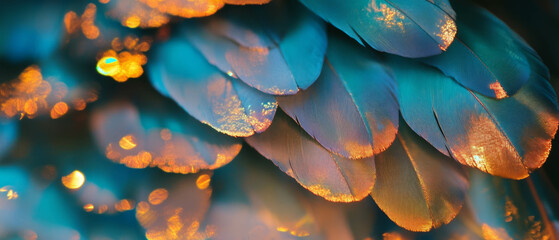 Poster - Vibrant textures of bird feathers showcasing delicate patterns and glowing accents