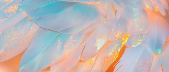 Poster - Vibrant textures of bird feathers with delicate patterns and shimmering glitters
