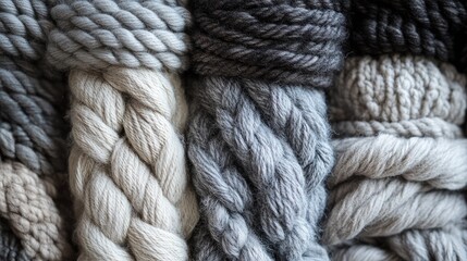 Poster - Close-up of a woven wool yarn pattern in various shades of gray, mimicking the look and texture of a vintage rug for a classic design.