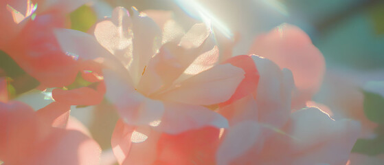 Poster - Blooming flowers showcase delicate petals and sweet fragrance under soft sunlight