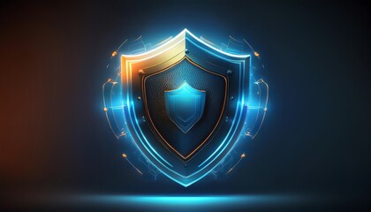 Poster - A glowing shield emblem with futuristic design, symbolizing protection and security against digital threats.