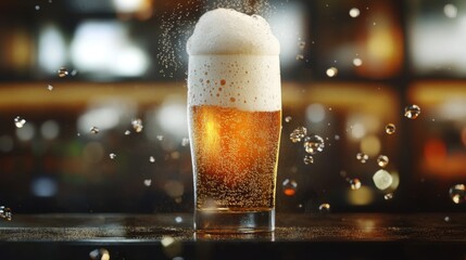Poster - An inviting image of a frothy beer being poured into a tall glass, with bubbles rising and a perfect head forming, showcasing the artistry of serving beer.