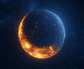 Wall Mural - glowing crescent moon in space.