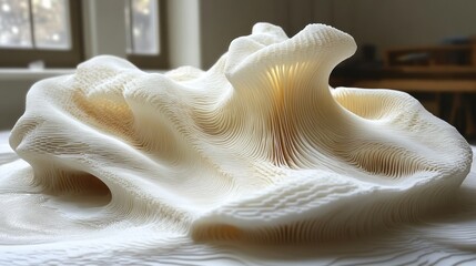 Poster - Abstract Paper Sculpture: Waves of Cream-Colored Layers