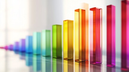 Aufkleber - Array of rainbow-colored D bars in a row, gradually increasing in height, with smooth shadows and reflections