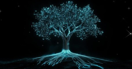 Poster - Technology concept. Eco friendly tech. Green tree on computer chip. Green ecology. Environmental technology. Sustainable tech. Sustainable innovation. Global tech. Future tech. Nature and technology