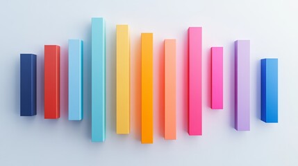 Poster - A D bar chart with vibrant bars in varying heights, placed on a white background with clean shadows and labels, perfect for visualizing business or financial data.
