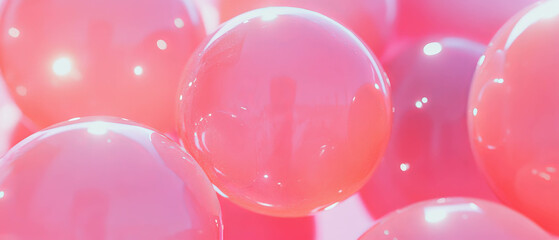 Poster - Smooth and shiny bubblegum balls in various shades of pink clustered together