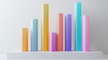 Poster - A D bar chart with vibrant bars in varying heights, placed on a white background with clean shadows and labels, perfect for visualizing business or financial data.