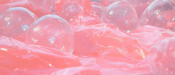 Poster - Bright pink bubblegum texture featuring sticky remnants on fabric surface