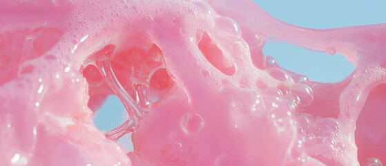 Poster - Sticky bubblegum texture stuck on a surface with an irregular shape and bright pink color