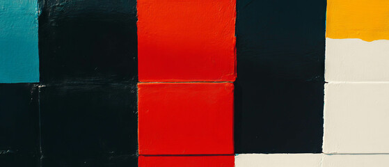 Poster - Building block patterns with geometric shapes in vibrant primary colors