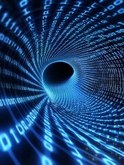 Poster - a magnified view of binary code flowing across a digital landscape, symbolizing it data processing