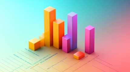Leinwandbilder - A business bar chart illustrating annual financial performance, with different colored bars representing income, expenses, and profit, placed on a gradient background.
