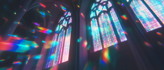 Poster - Intricate patterns of colored light through cathedral glass windows