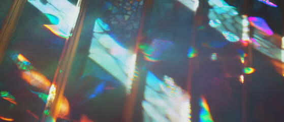 Poster - Exploration of intricate textures and deep colors in cathedral glass reflections