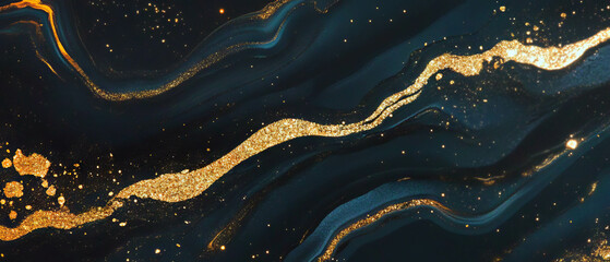 Poster - Exploring the rich textures of cave formations with gleaming gold accents