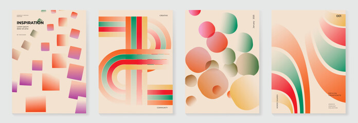 Wall Mural - collection of 70s color gradient poster background vector. set of retro wall decoration, groovy, tri