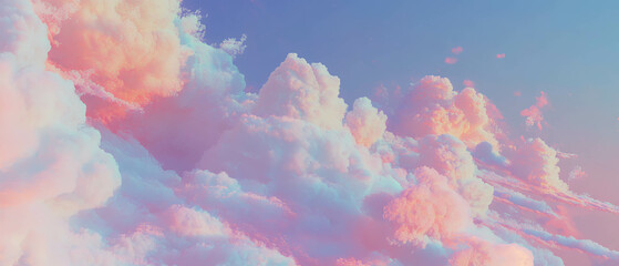 Poster - Beautiful display of fluffy clouds in blue and pink hues during sunset