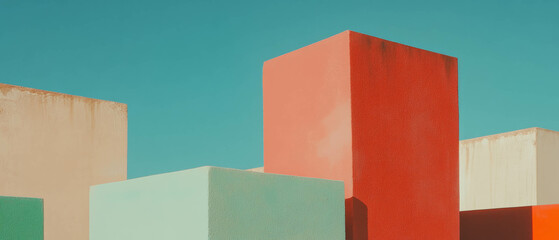 Poster - Vibrant color blocks with sharp edges against a clear sky background