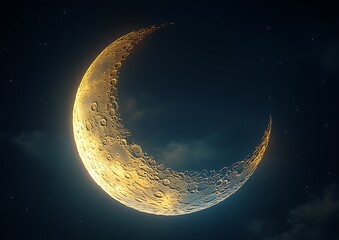 Wall Mural - golden crescent moon in night sky.