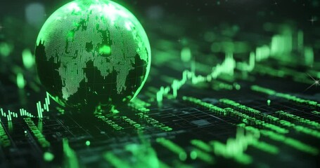 Poster - Business concept for global growth. Glowing Earth globe on a background. Global Stock market chart. Technology and digital world. Global finance. Futuristic Global Economics