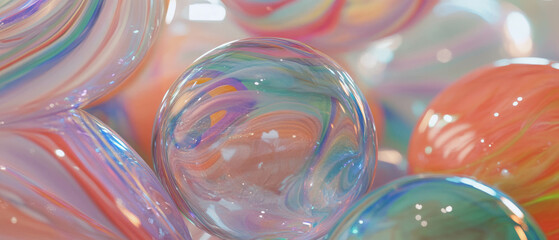 Poster - Colorful glass marbles with swirling patterns on smooth surfaces create a vibrant display