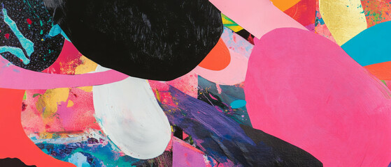 Aufkleber - Vibrant construction paper collage showcasing layered shapes and textures