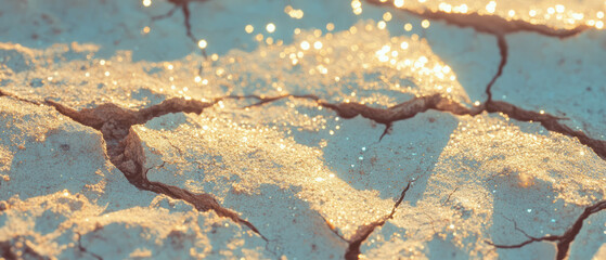 Poster - Cracked earth with dry texture and sparkling highlights in arid landscape