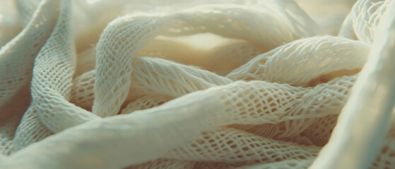 Aufkleber - Delicate crocheted ribbons with intricate looped textures in soft natural light